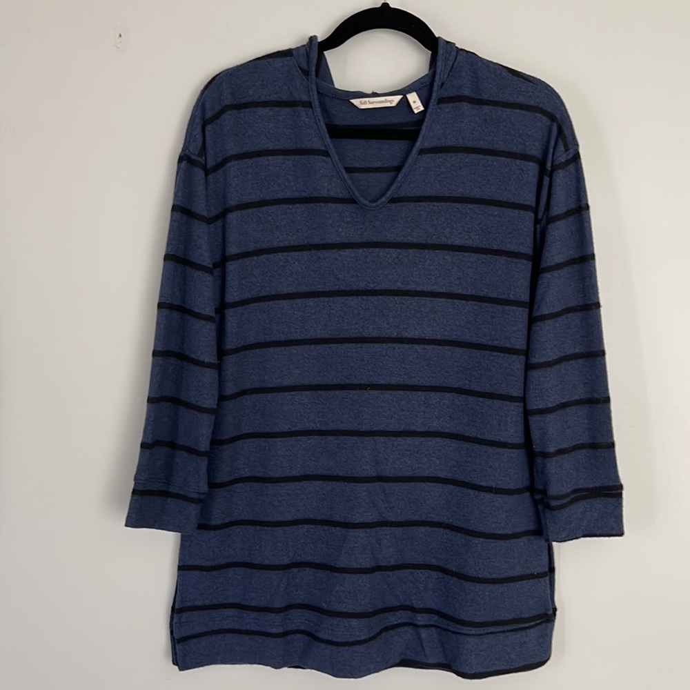 Soft Surroundings Womens Striped Hooded Light Sweater Top Sz M